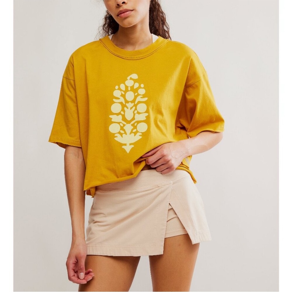 NEW FREE PEOPLE FP Movement Inspire Logo T-Shirt Women's Ember Glow/Daylight XS